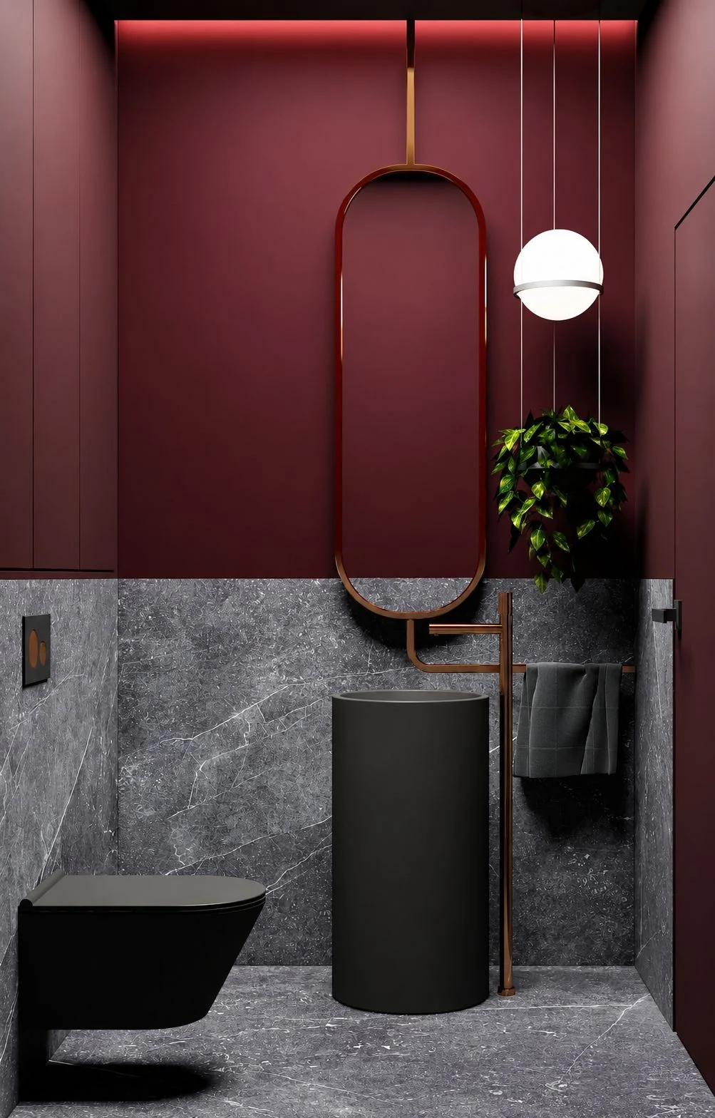 Bordo Mermer WC Tasarımı - ARSLANTAŞLI İç Mimarlık