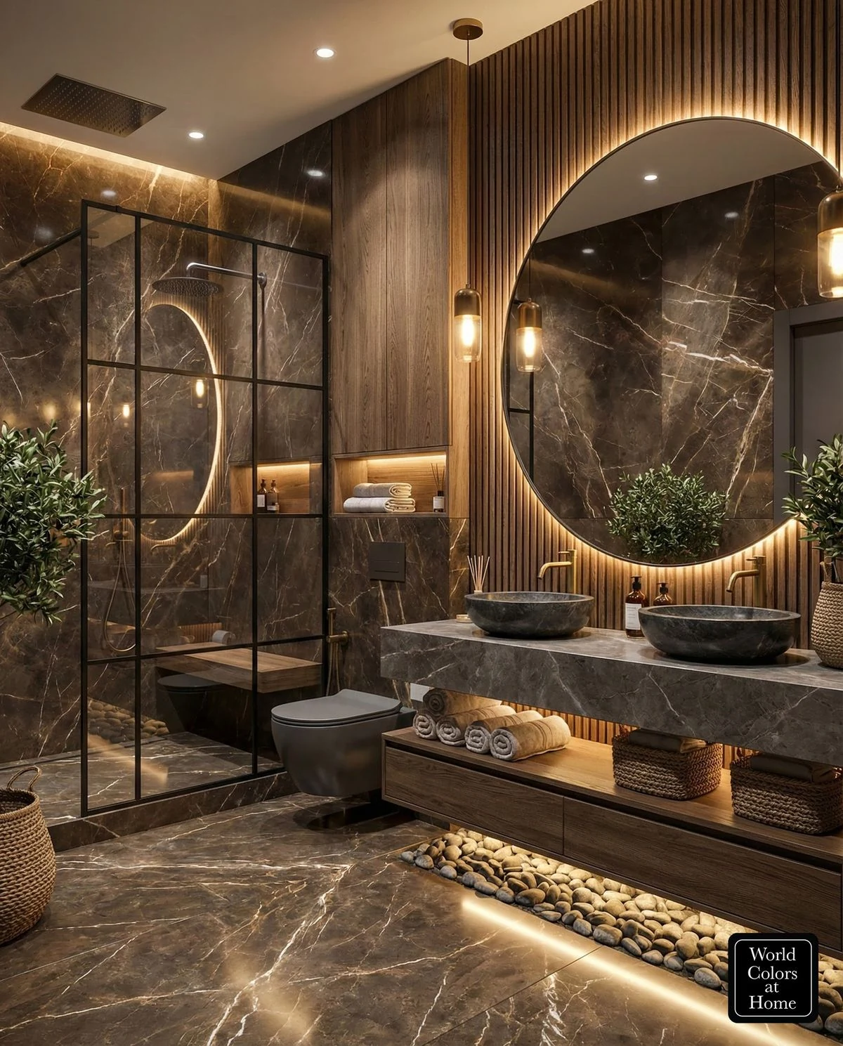 Siyah Mermer Ahşap Banyo - ARSLANTAŞLI İç Mimarlık
