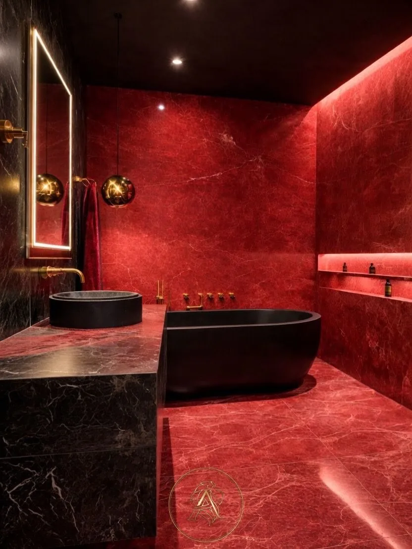 Kırmızı Mermer Banyo - ARSLANTAŞLI İç Mimarlık