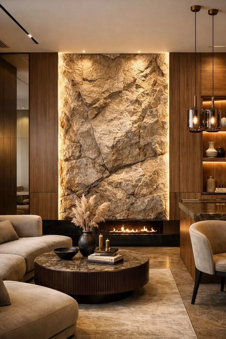 Dekoratif Duvarlı Modern Salon - ARSLANTAŞLI İç Mimarlık