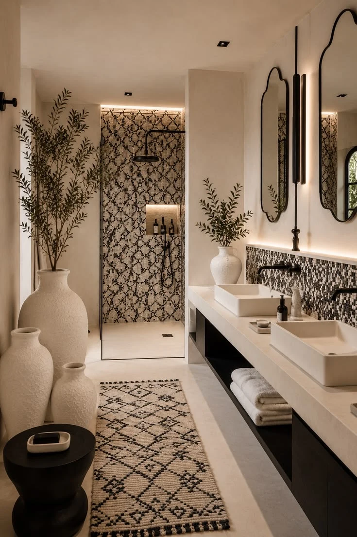 Doğal dokulu çift lavabo