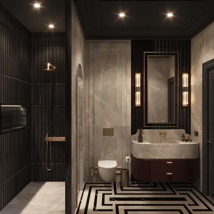 Koyu tonlu geometrik banyo